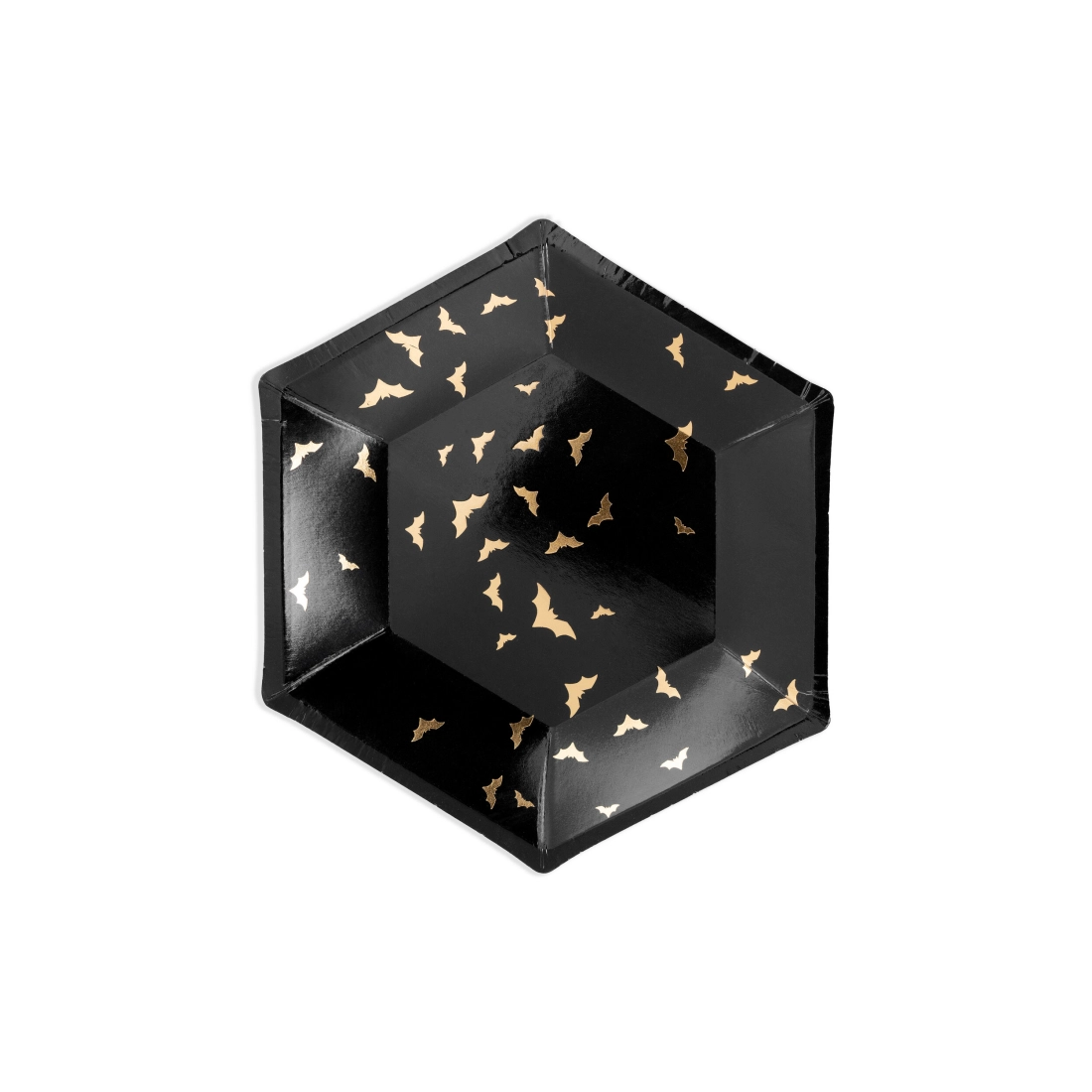 Farfurii negre din hârtie cu lilieci 20 cm, model auriu, 6 buc.