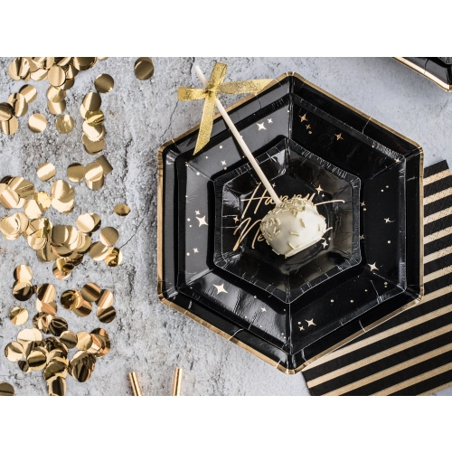 Farfurii din hârtie negre cu margine aurie Let's Celebrate, 23 cm, 6 buc.