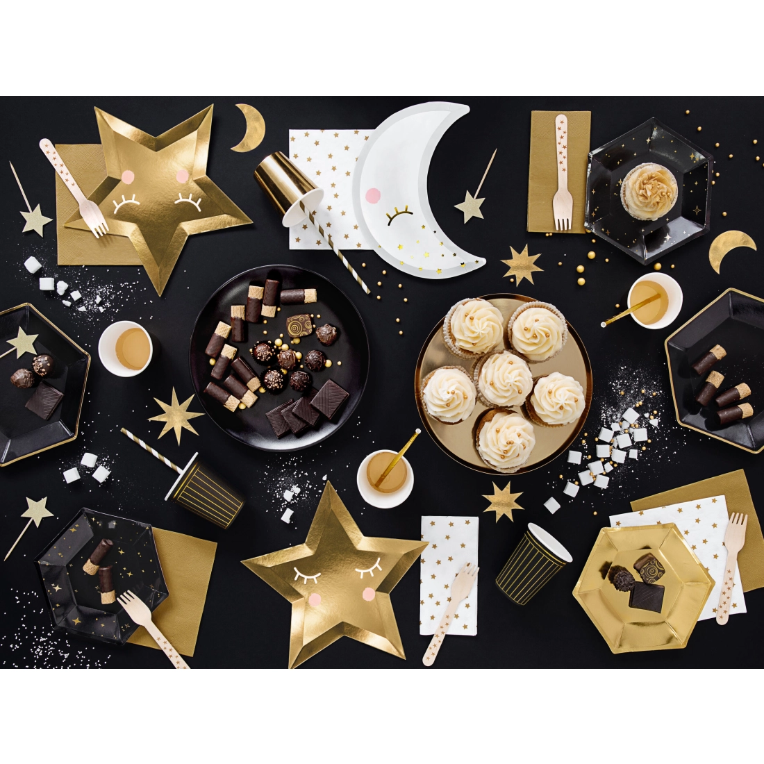 Farfurii din hârtie negre cu margine aurie Let's Celebrate, 23 cm, 6 buc.