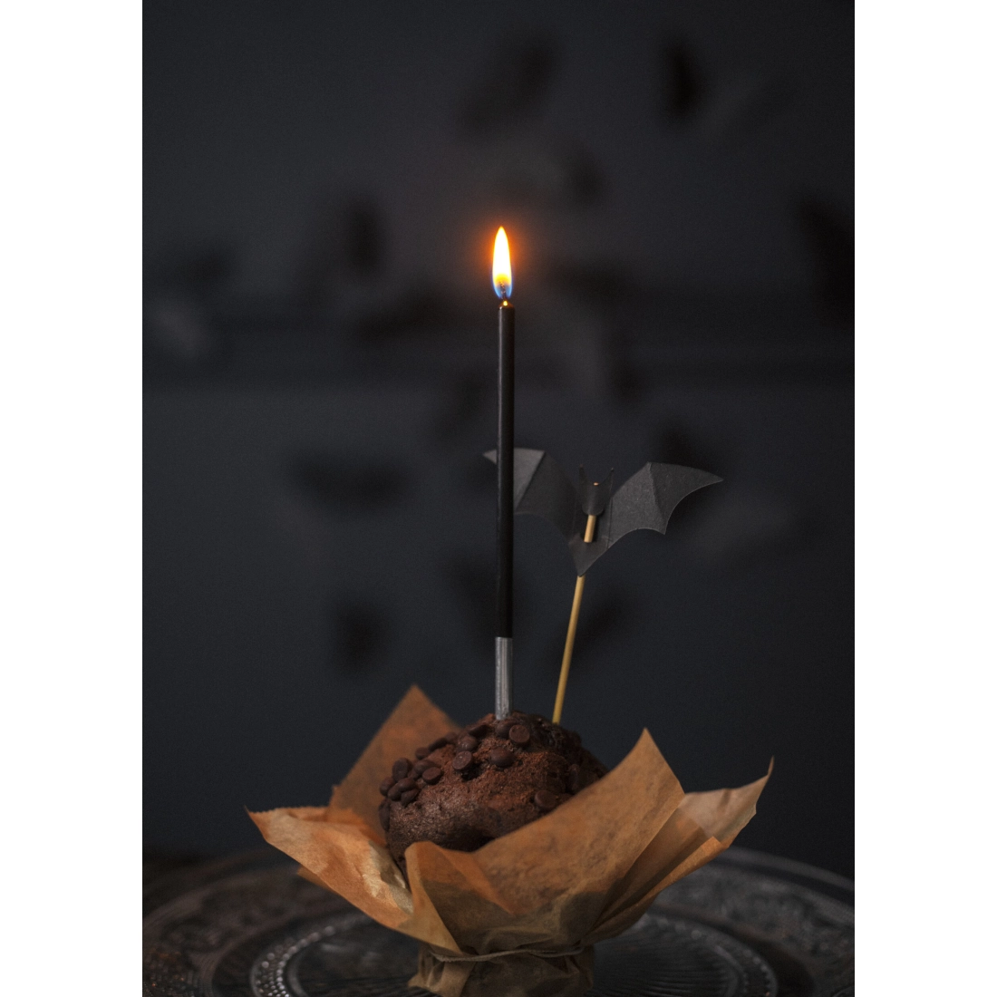 Decoruri negre din hârtie pentru brioșe, lilieci, 6 buc – decorațiune de Halloween