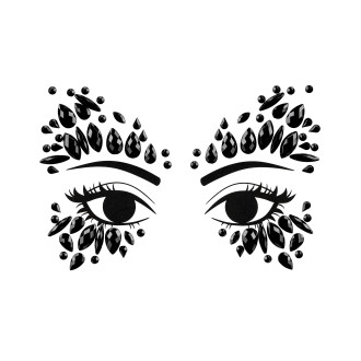 Črni samolepilni kristali za obraz, 15 × 9 cm – enkratni okrasek