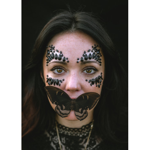 Črni samolepilni kristali za obraz, 15 × 9 cm – enkratni okrasek