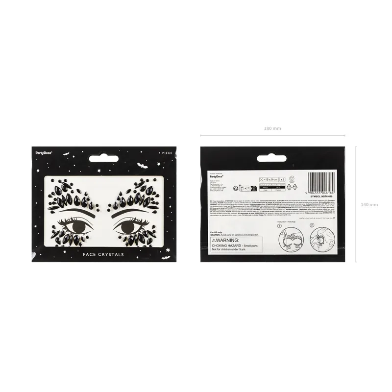 Cristale autocolante negre pentru față, 15x9 cm – ornament de unică folosință