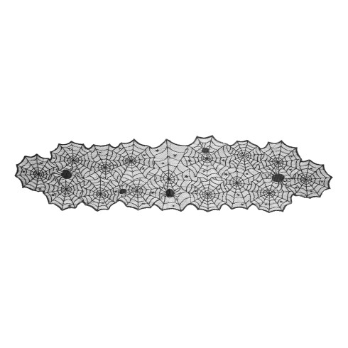 Fekete asztali futó pókháló mintával 185x45 cm – poliészter