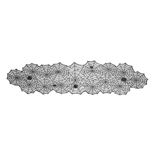 Črn namizni tekač z motivom pajčevine 185 × 45 cm – poliester