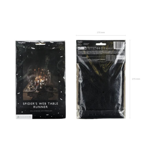 Črn namizni tekač z motivom pajčevine 185 × 45 cm – poliester