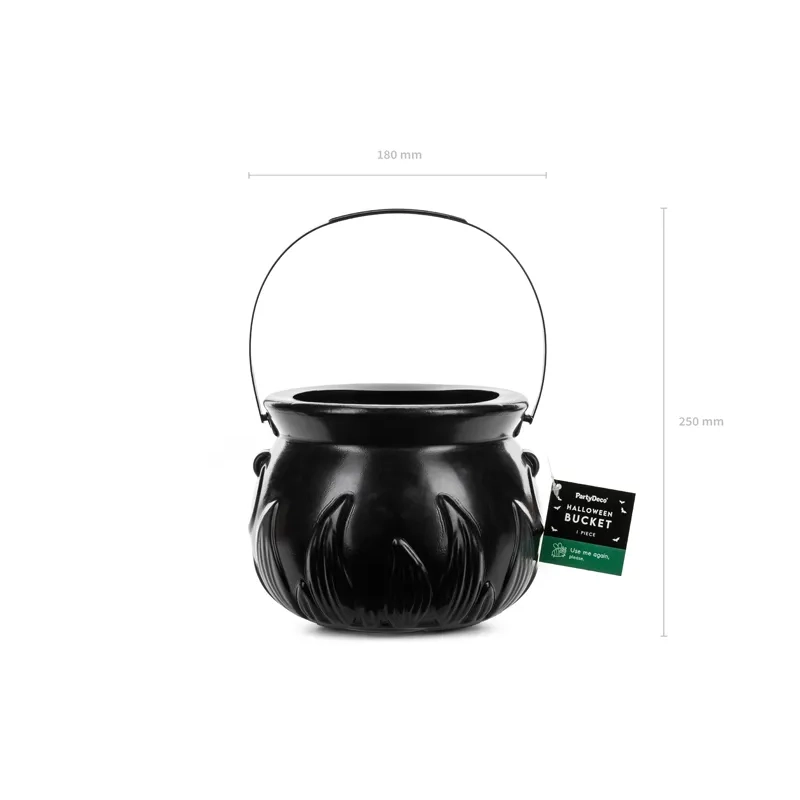 Fekete dekorációs boszorkányüst Halloweenre, 18 x 13,5 cm