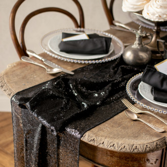 Črn bleščeč sequin tekač za mizo 30x500 cm – sijoča dekoracija