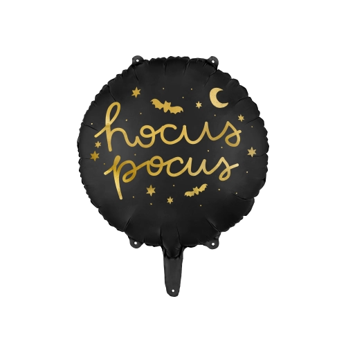 Fekete fólia lufi Hocus Pocus 45 cm – arany felirat, halloweeni dekoráció