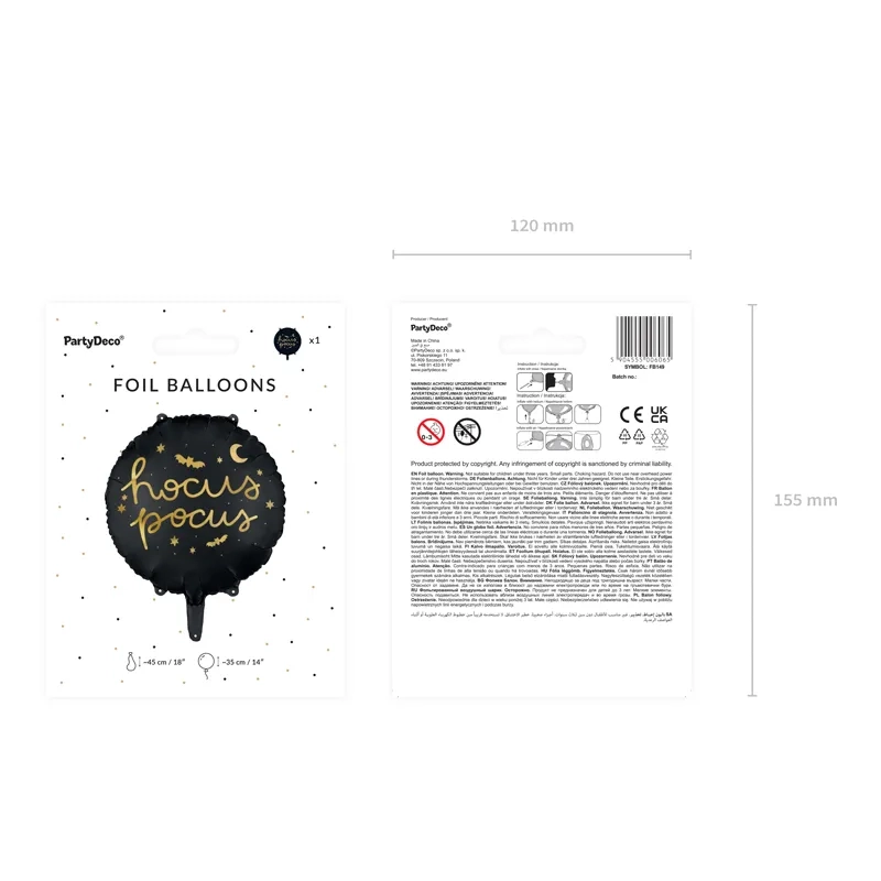 Balon folie negru Hocus Pocus 45 cm – inscripție aurie, decorațiune de Halloween