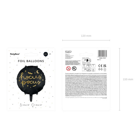 Fekete fólia lufi Hocus Pocus 45 cm – arany felirat, halloweeni dekoráció Fekete fólia lufi Hocus Pocus 45 cm – arany felirat, halloweeni dekoráció