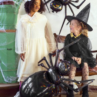 Črn folijasti balon Pajek 60x101 cm z metalnim zlatim učinkom