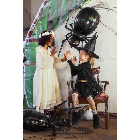 Črn folijasti balon Pajek 60x101 cm z metalnim zlatim učinkom