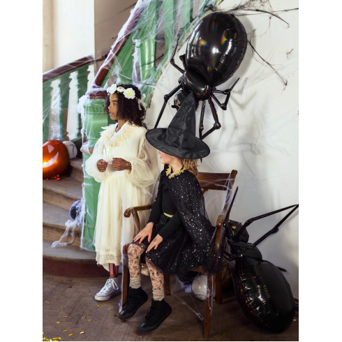 Črn folijasti balon Pajek 60x101 cm z metalnim zlatim učinkom