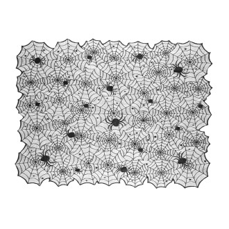 Fekete poliészter terítő pókháló mintával 135x180 cm Halloweenre