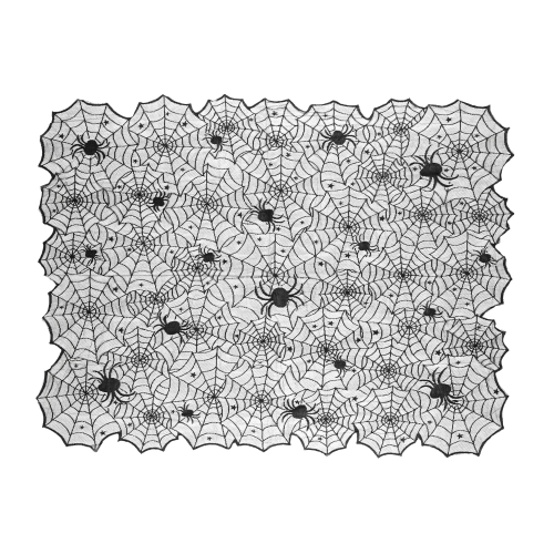 Černý polyesterový ubrus s motivem pavučin a pavouků 135x180 cm