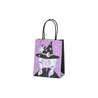 Darilna vrečka Čarovnica vijolična, zvezdica, 8×14×18 cm