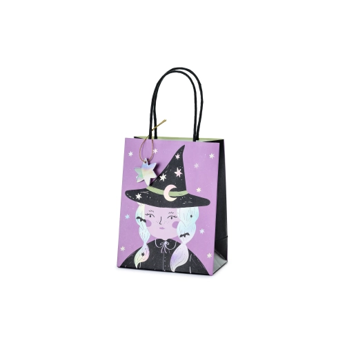 Ajándéktáska Boszorkány, lila, csillagos, 8x14x18 cm