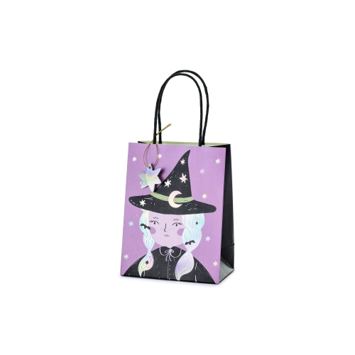 Sacoșă cadou Vrăjitoare, mov, cu steluță, 8x14x18 cm