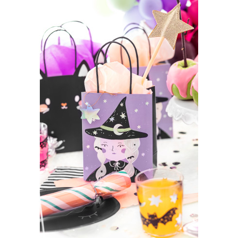 Darilna vrečka Čarovnica vijolična, zvezdica, 8×14×18 cm