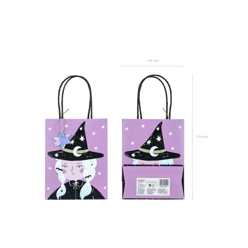 Ajándéktáska Boszorkány, lila, csillagos, 8x14x18 cm