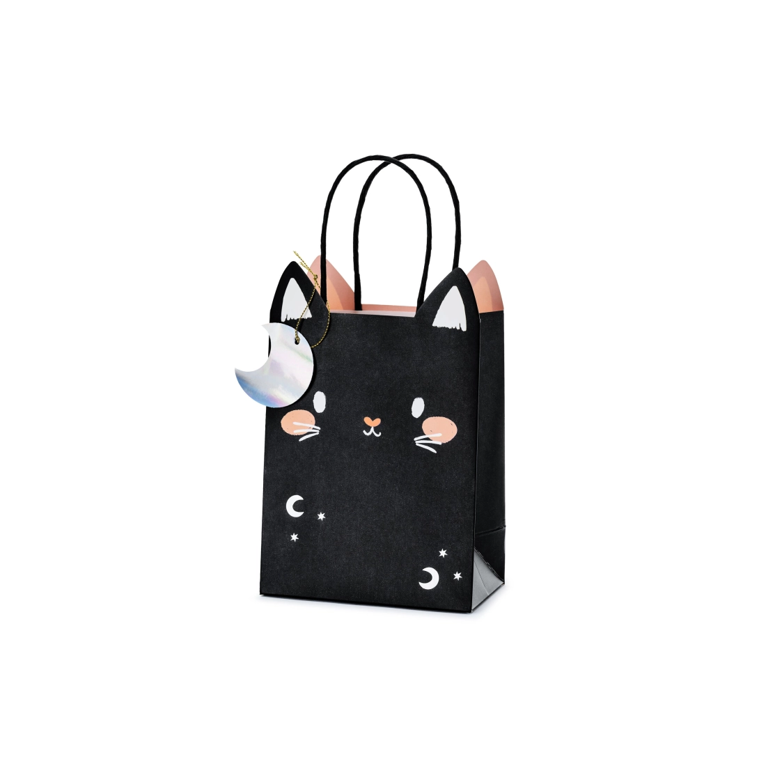 Ajándéktáska fekete macskával és holdacskával, 8×14×18 cm