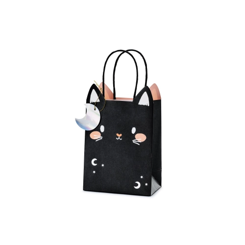 Pungă cadou cu pisică neagră și lună, 8 x 14 x 18 cm