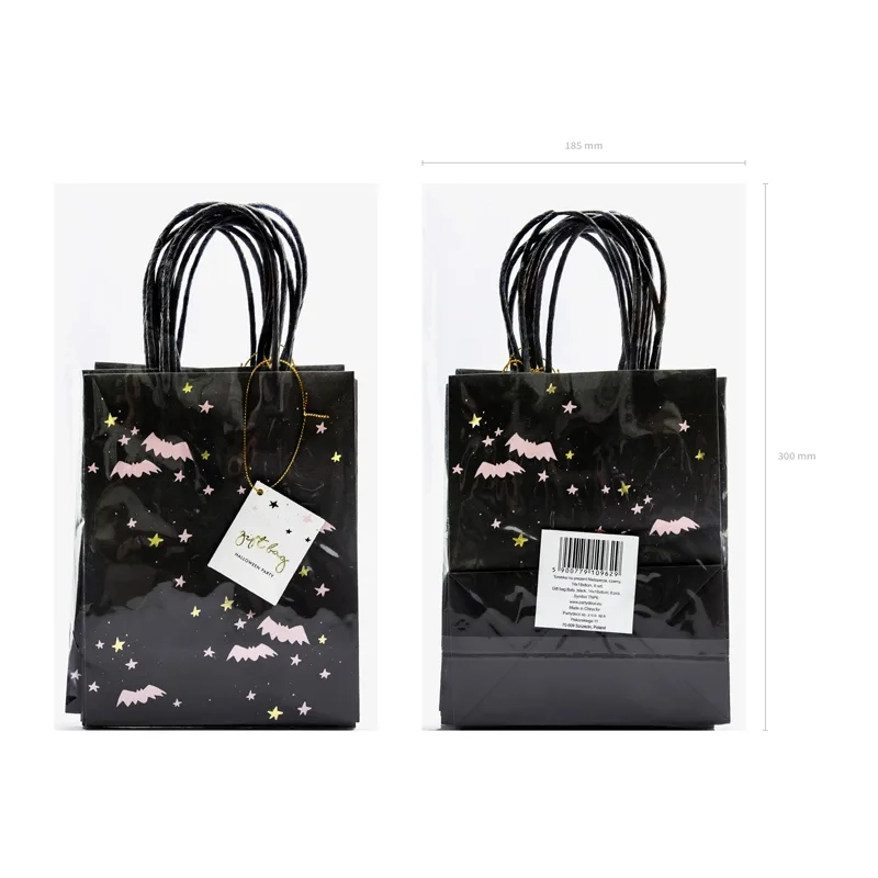 Pungă cadou neagră cu lilieci și stele 14x18x8 cm