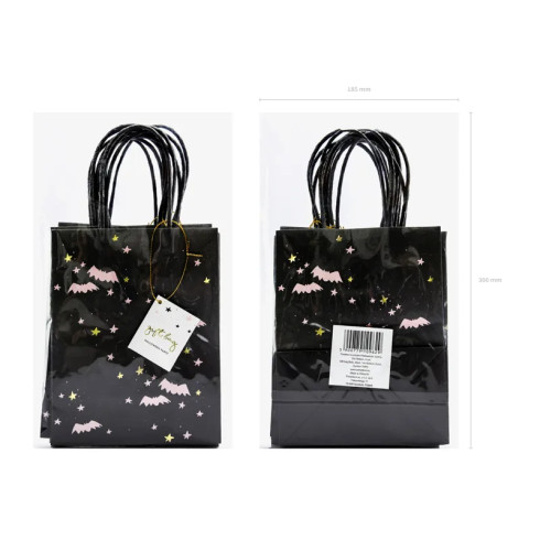 Darilna vrečka črna z netopirji in zvezdami 14×18×8 cm
