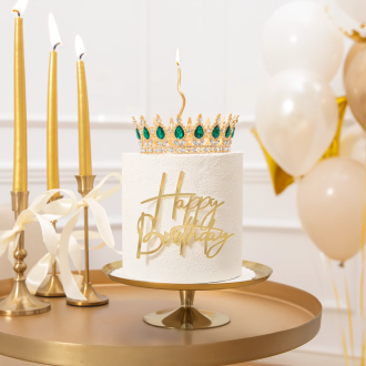 Zlatá koruna na dort se smaragdovými krystaly