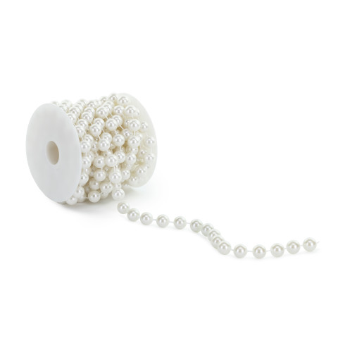 Dekoratív fehér gyöngyfüzér, 5 m – 12 mm gyöngyök orsón