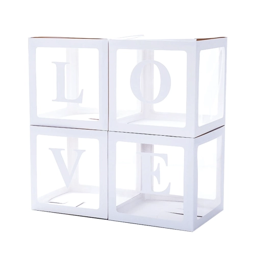 Set 4 cutii decorative LOVE pentru baloane, albe