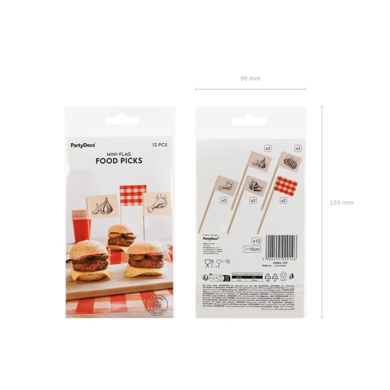 Dekorativne zobotrebce z zastavicami BBQ mix, 12 kos