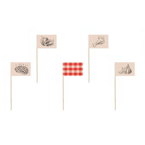 Bețișoare decorative cu stegulețe BBQ mix, 12 buc.