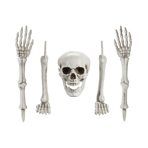 Dekoratív csontváz Halloweenra, 5 darabos szett, fehér, beltérre és kültérre