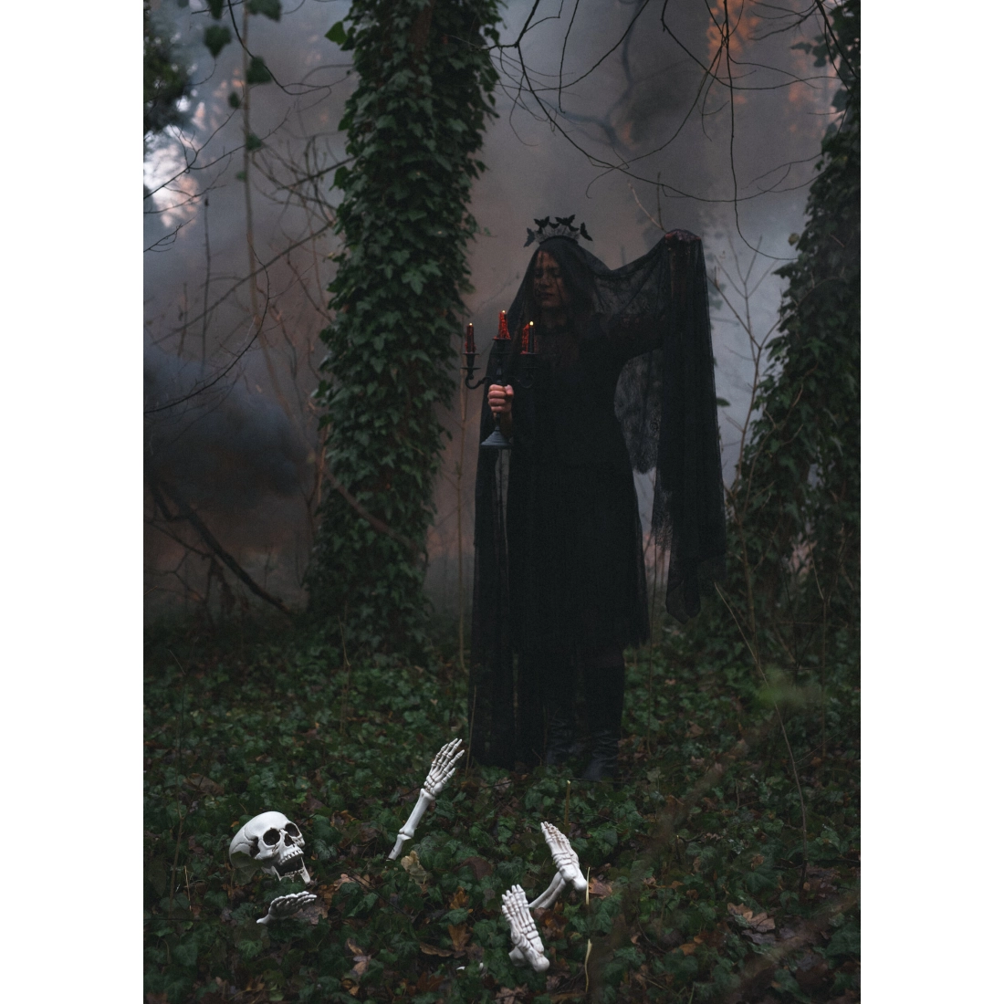 Schemă decorativă de Halloween, set din 5 piese, albă, pentru interior și exterior