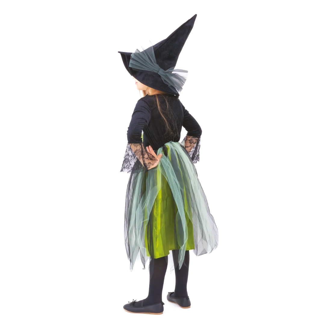 Costume da strega per bambini verde e nero taglia M