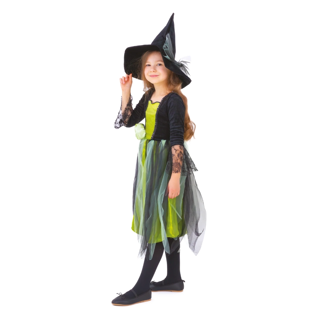 Costume da strega per bambini verde e nero taglia M
