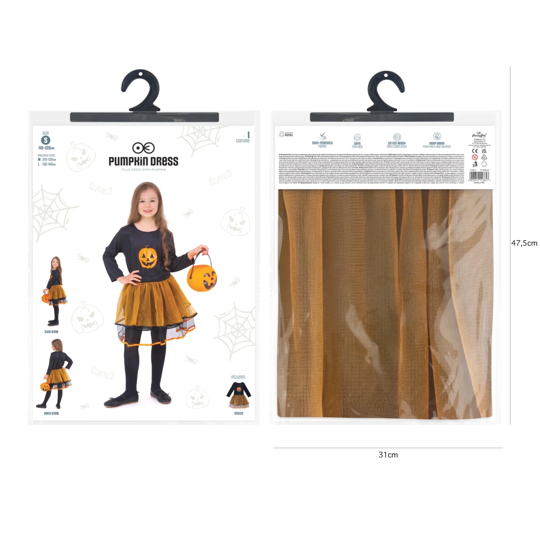 Costume da Halloween da zucca per bambina, taglia S