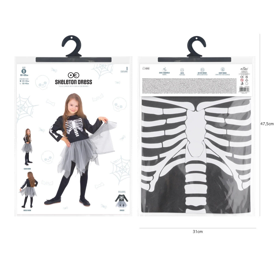 Costume di Halloween da bambino scheletro grigio taglia S