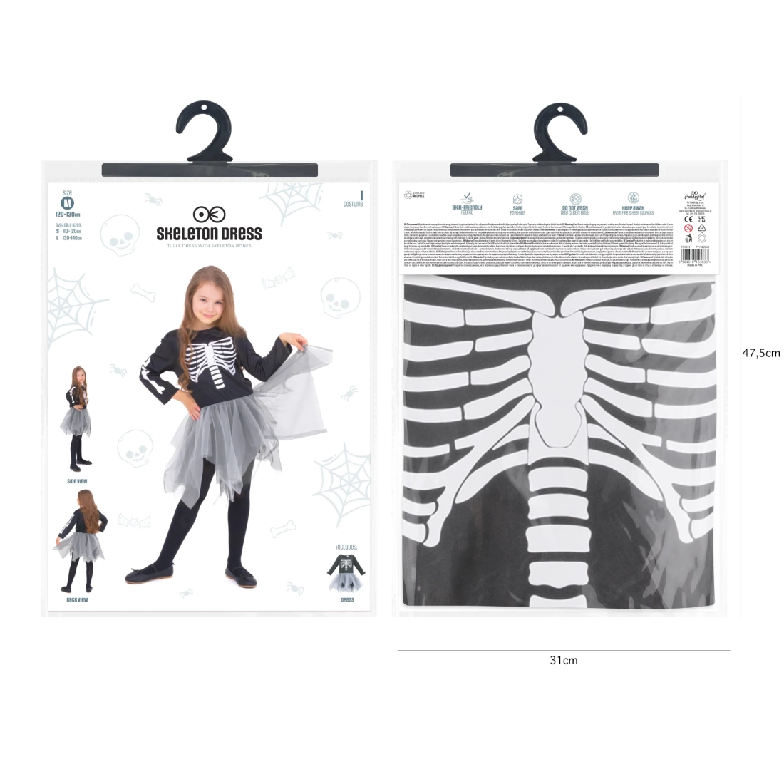 Costume di Halloween da bambino, scheletro grigio, taglia M