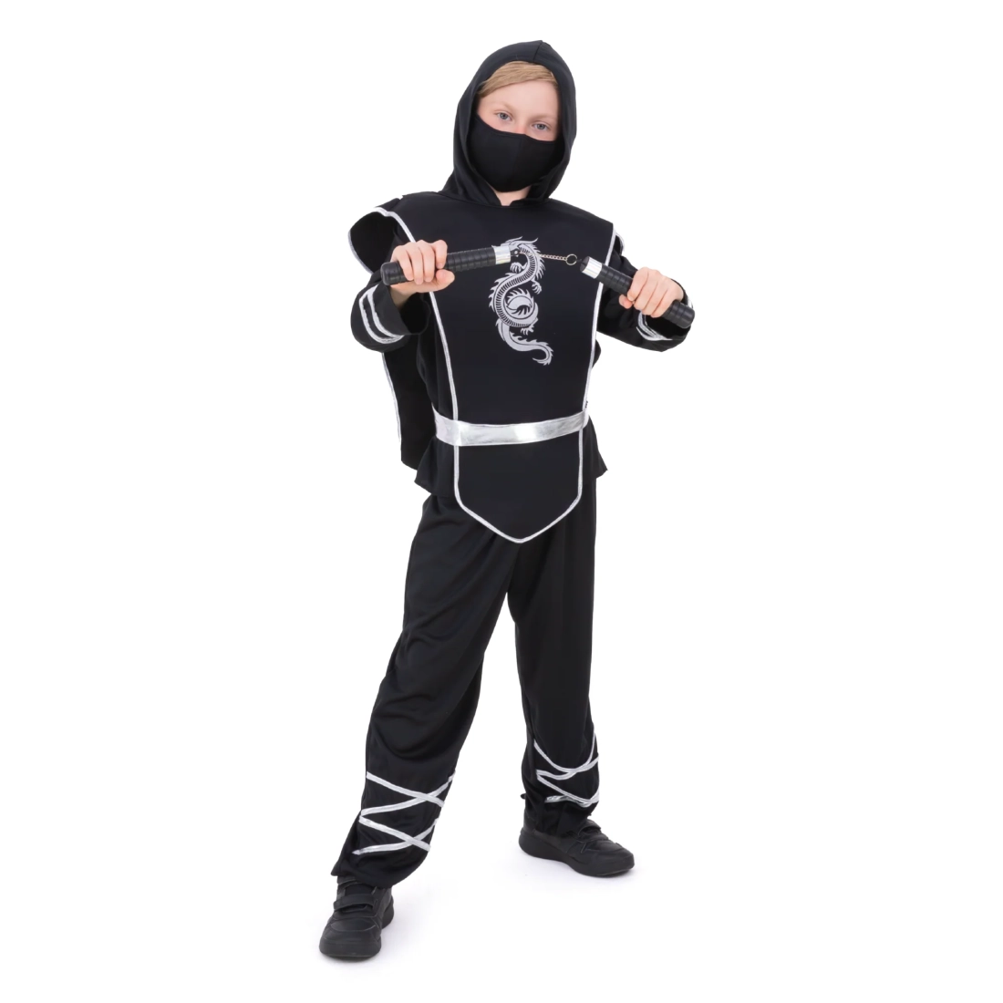 Costume da ninja per bambini drago d'argento taglia M