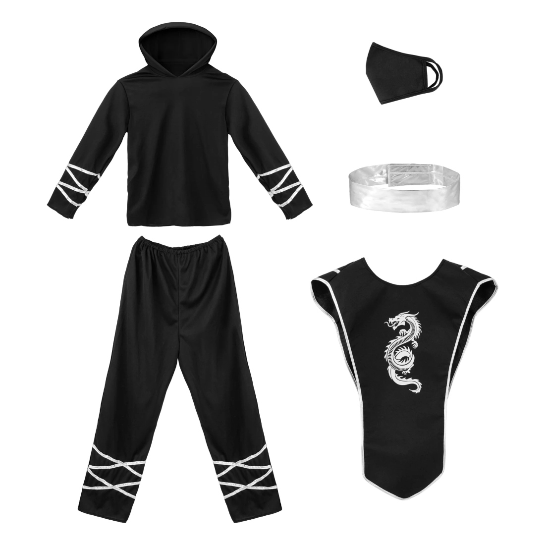 Costume da ninja per bambini drago d'argento taglia M