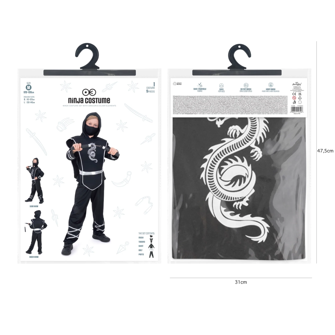 Costume da ninja per bambini drago d'argento taglia M