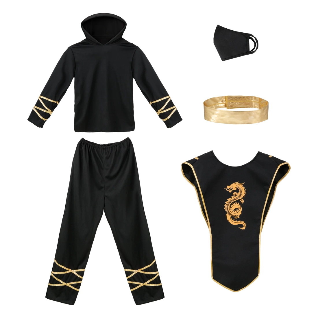 Costume da ninja per bambini Drago d'oro per carnevale, taglia M