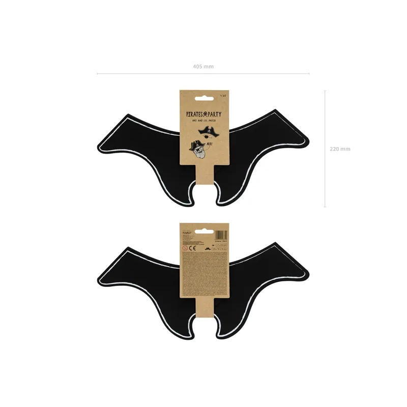 Gyerek kalózkalap és szemfedő, fekete papír, 14 cm