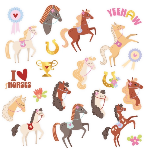 Set de tatuaje temporare cu cai, 21 buc.