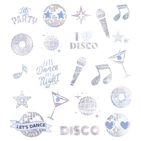 Dočasné tetovačky strieborné disco – sada 21 ks