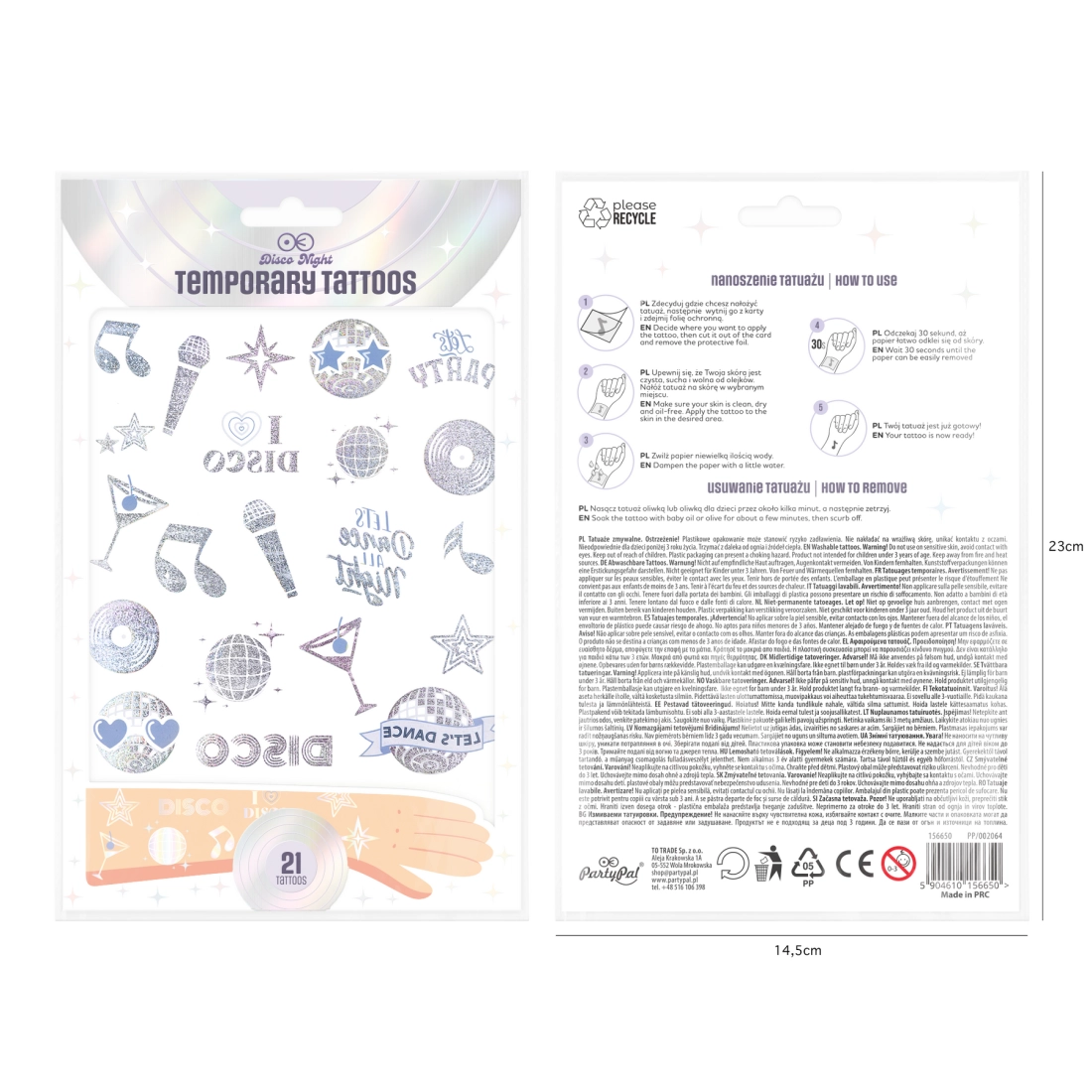 Tatuaje temporare argintii disco – set 21 bucăți