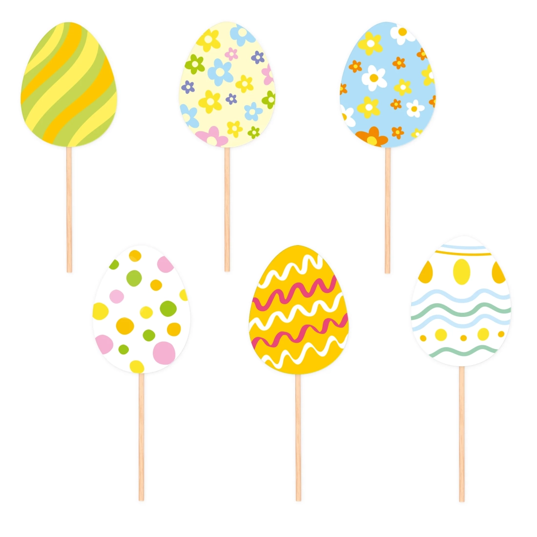 Topper-e din lemn pentru tort Pisanki, set 6 bucăți